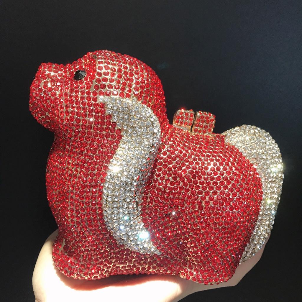 Puppy  Diamond Evening Bag Dog Crystal Handbag Rhinestone Bags Wedding Bridal Purse Luxury Crystal Clutches Women Party Purses