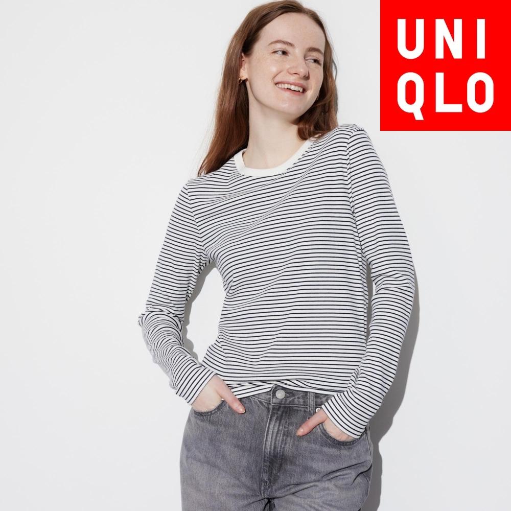 

Футболка с круглым вырезом и длинными рукавами Uniqlo SofT Lip STripe 01 OFF WHITE/WOMEN XS