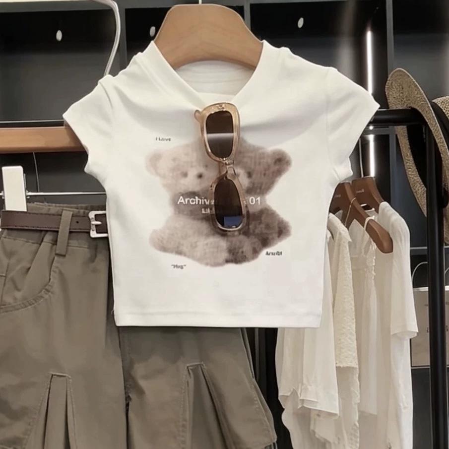 Bärendruck-T-Shirt und weite Cargohosen im koreanischen Stil für Baby-Mädchen
