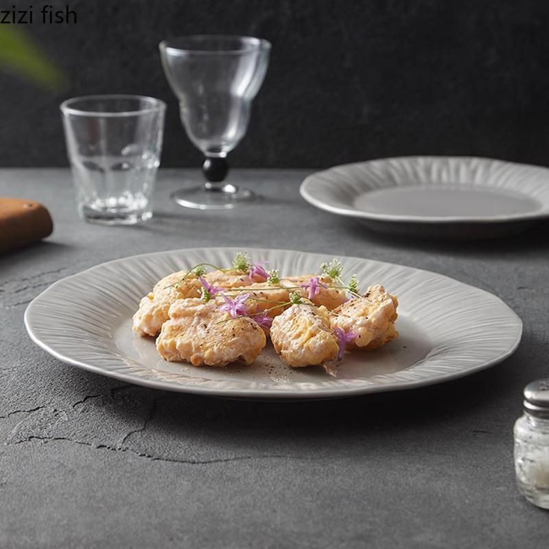 Creative Texture Ceramic Disc Steak Plate Pasta Plate Salad Plate Dessert Plates Snack Plates Restaurant Specialty Tableware