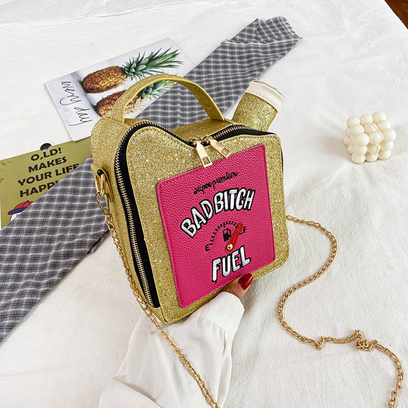 

Fashion Personality Laser Sequin Embroidery Letter Oil Pot Bag Creativity Funny Chain Shoulder Bag Women Cute Messenger Bag