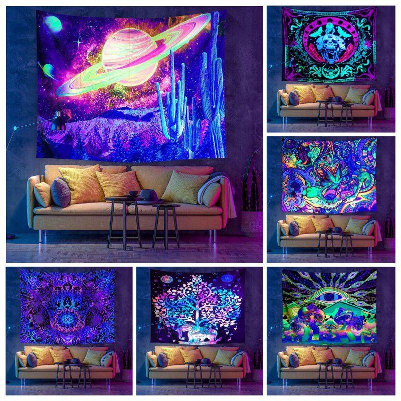 Halloween Skull Blacklight Tapestry Room Decor With Fluorescent Skeleton
