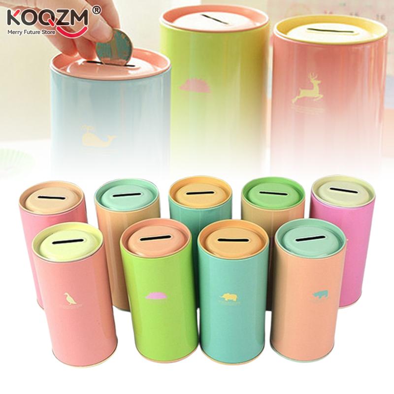 Animal Tinplate Cylinder Piggy Bank Metal Coin Box Cute Candy Color Sundries Cans Storage Cans Gift Cans Home Decor Money Box