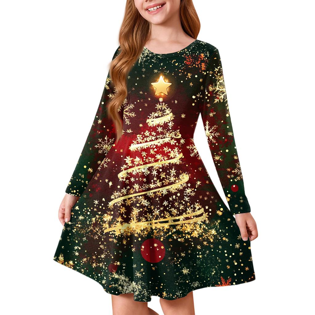 Girls' Princess Dress - Long Sleeve A-Line T-Shirt Dress Christmas Day