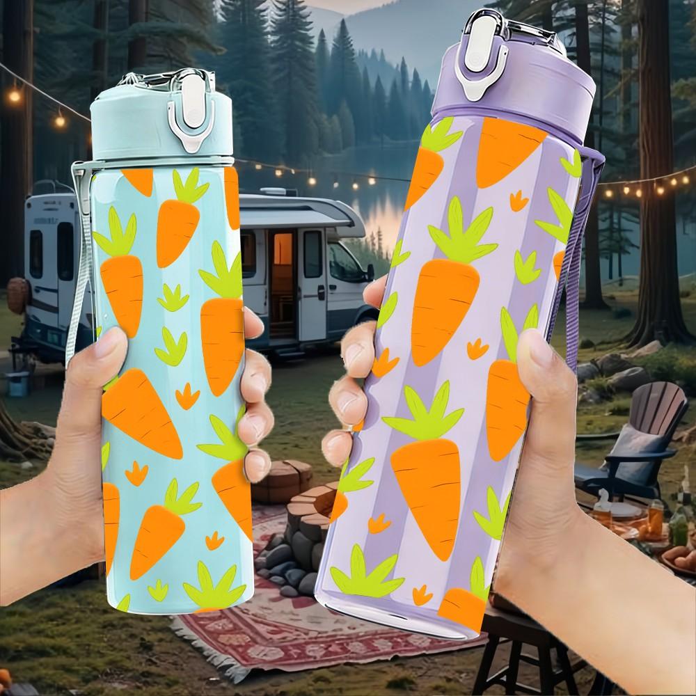 1PC Orange Carrot Seamless Pattern 750ml Color Plastic Sports Water Bottle Leakproof Flip Straw Lid Suitable for Sports Office Home Use