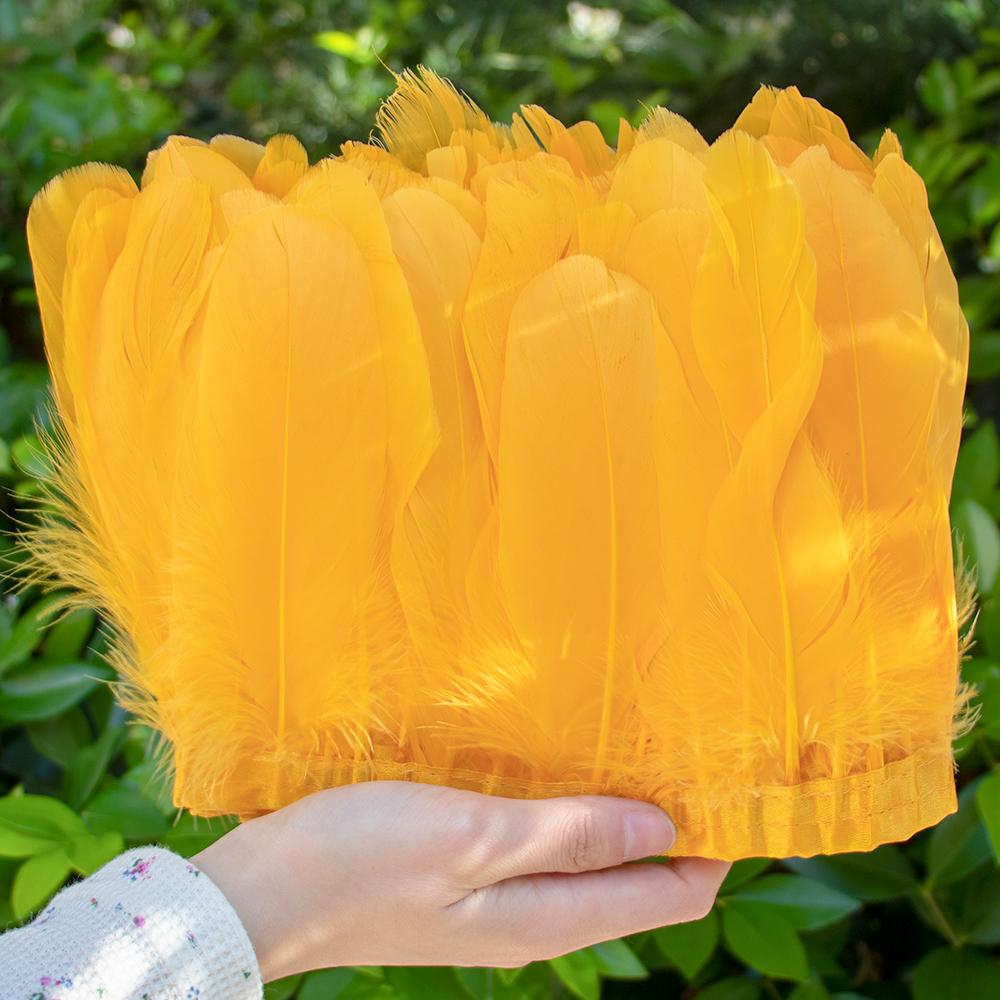 

1M/2M/5M/10M Бахрома из гусиных перьев Премиальные лебяжьи перья Лента Карнавальный костюм Платье Украшение Поделки Гусиная отделка 2M золотистый