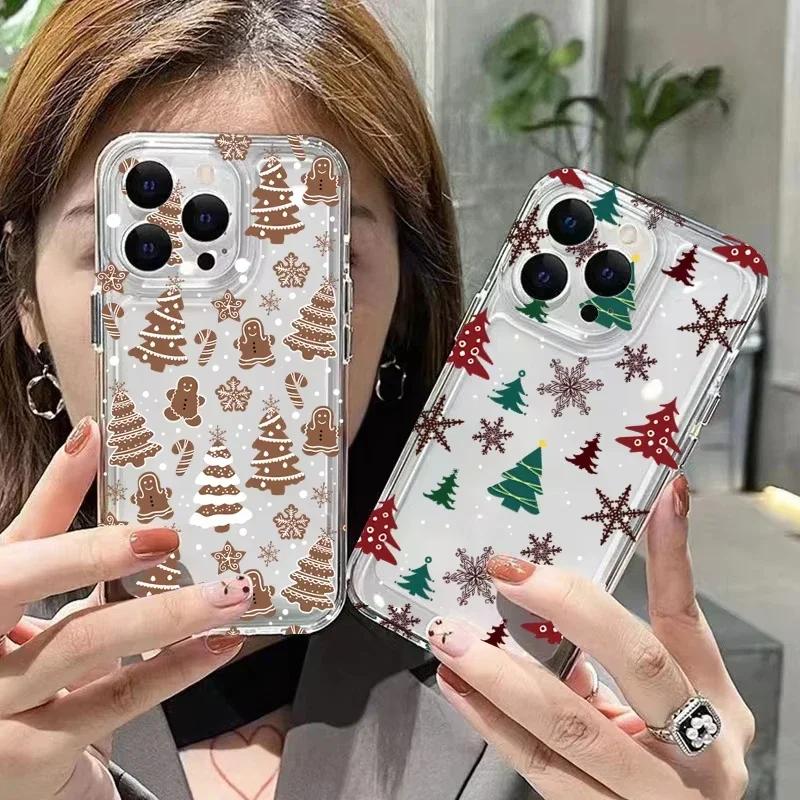 Santa Claus Elk Deer Christmas Tree Clear Phone Case For iPhone 16 15 14 13 12 11 Pro Max XS X XR 7 8 Plus SE2 Soft Bumper Cover
