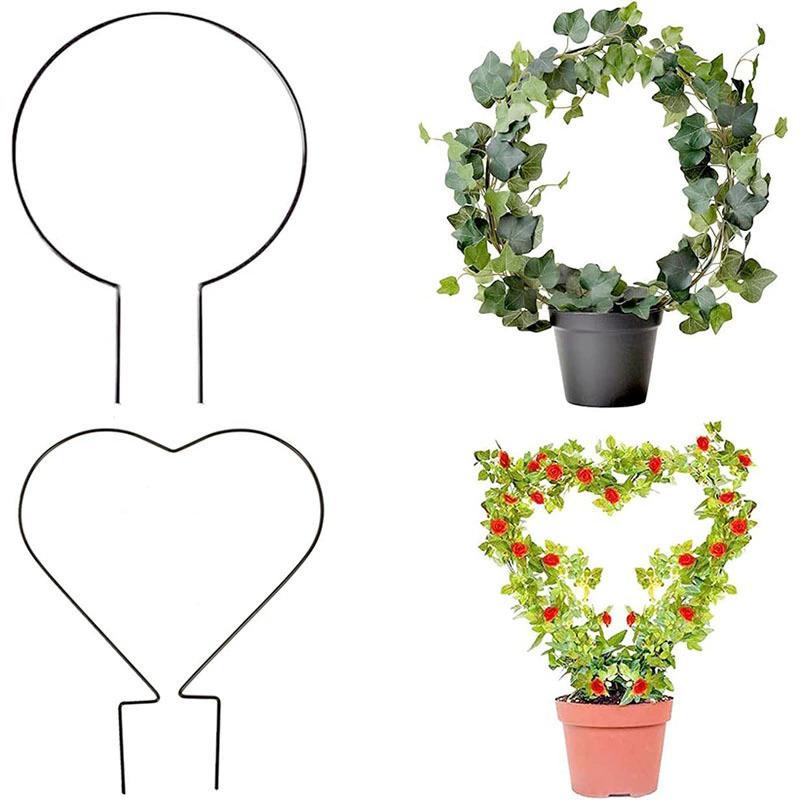2Pcs Garden Plant Support Stake Stand Round Vine Climbing Rack Ironheart-Shaped Flower Plant Trellis Support Frame Garden Decor