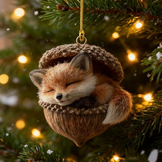 2D Forest Animal Christmas Tree Ornaments Acorn Ornaments Cozy Forest Woodland Creature Acrylic Hanging