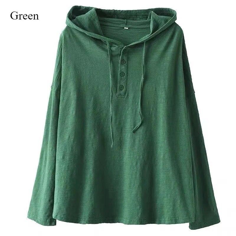 Spring New Retro Hooded Jumper with Solid Color Hoodie Women Loose Casual Long Sleeve Shirt Fashion Cotton T-shirt