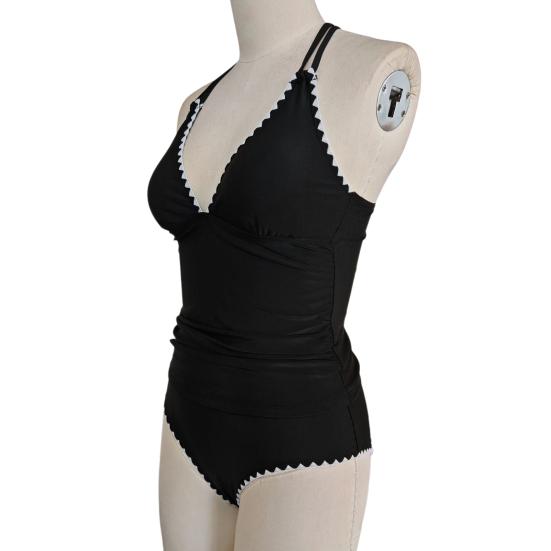 2Pcs/Set Women Tankini Set V Neck Ruched Tummy Control Tops High Waisted Bottoms Color Block Swimwear Summer Beachwear