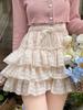 Lolita Bow Mini Skirt for Women Sweet Cute Ruffled Cake Skirt Lace Elastic Waist Casual Japanese Style Clothing
