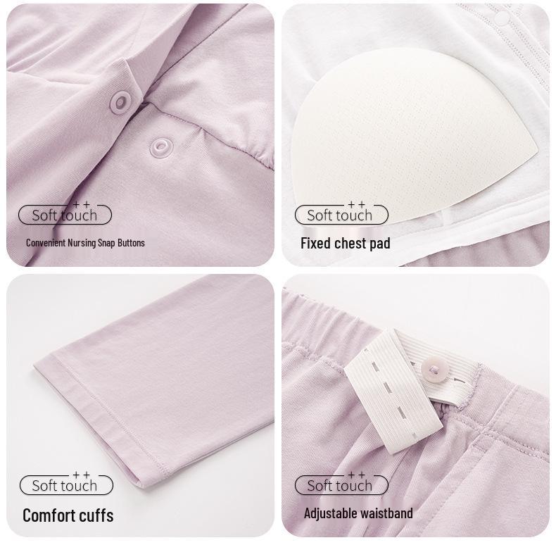 2025 Summer Postpartum Cotton Pajamas with Chest Pads for Breastfeeding - Lightweight for Home, Spring, Summer, Autumn
