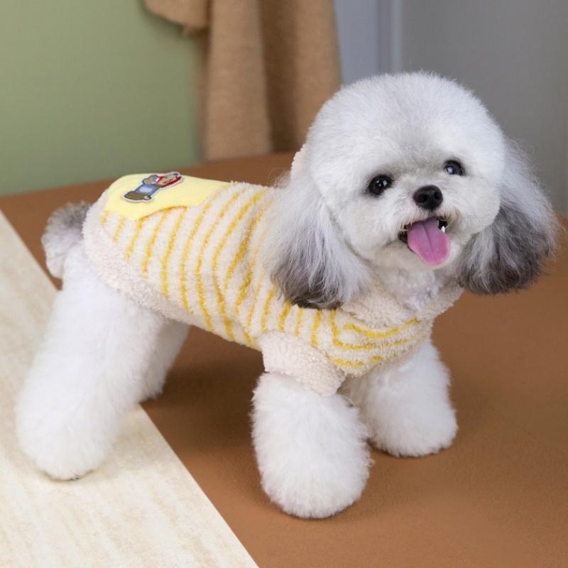 Cute Striped Dog Hoodies Warm Pet Sweater Soft Dog Clothes Cartoon Print Puppy Pullovers Plush Cat Vest Pet Top Bichon Outfits