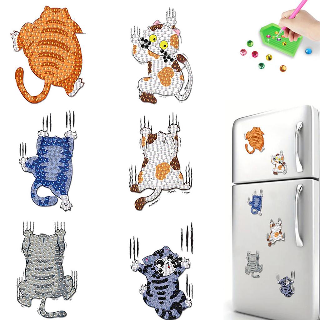 6pcs Acrylic DIY Animals Diamond Painting Magnets DIY Art Fridge Magnet Refrigerator Sticker Refrigerator Diamond Art Magnets