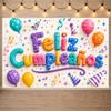 Spanish Feliz Cumpleaños Banner Colorful Balloon Happy Birthday Party Decor Backdrop Children Adult Photography Background Gifts