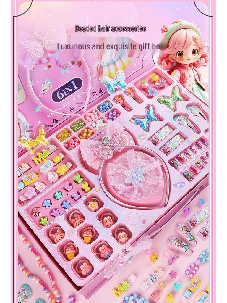DIY Beaded Toy Jewelry Kit: Handmade Hair Accessories, Necklaces, Bracelets & Gift Box Set for Girls' Birthdays