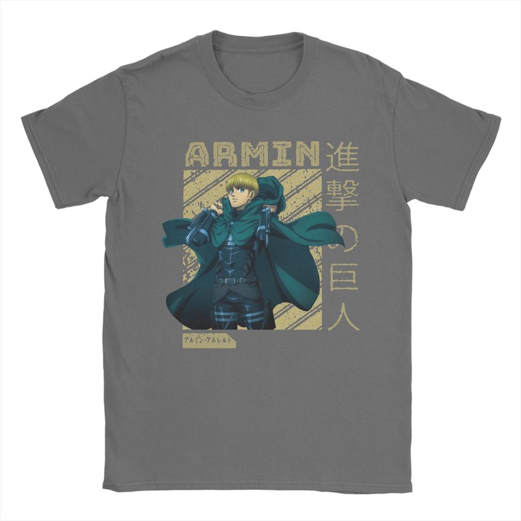 Vintage ARMIN aus Attack on Titan T-Shirts für Herren O-Ausschnitt Reine Baumwolle T-Shirts Anime Kurzarm T-Shirts Grafik Kleidung