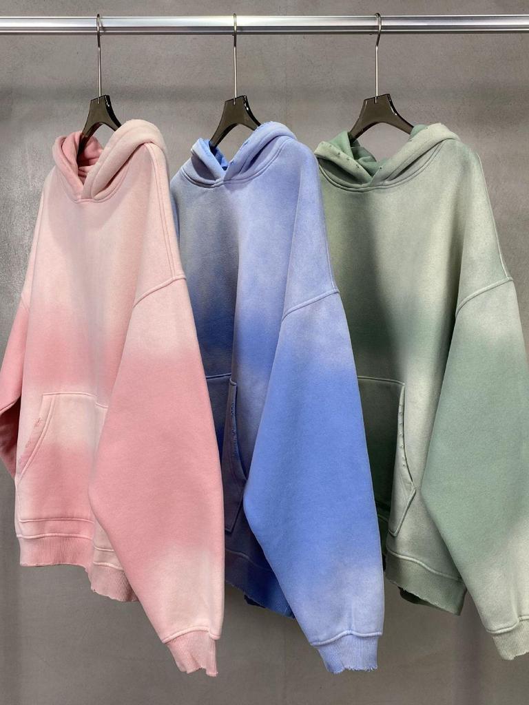 European & American High Street Distressed Fleece-Lined Hoodie for Men