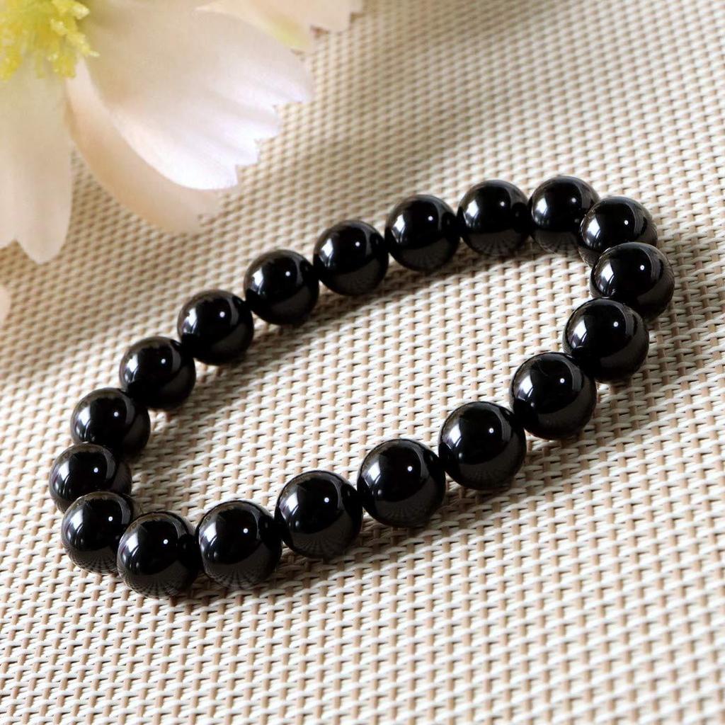 and Onyx and Black Agate Natural Stone Power Stone Inner 21cm Men's Women's Bracelet, 10mm, Circumference Approx.