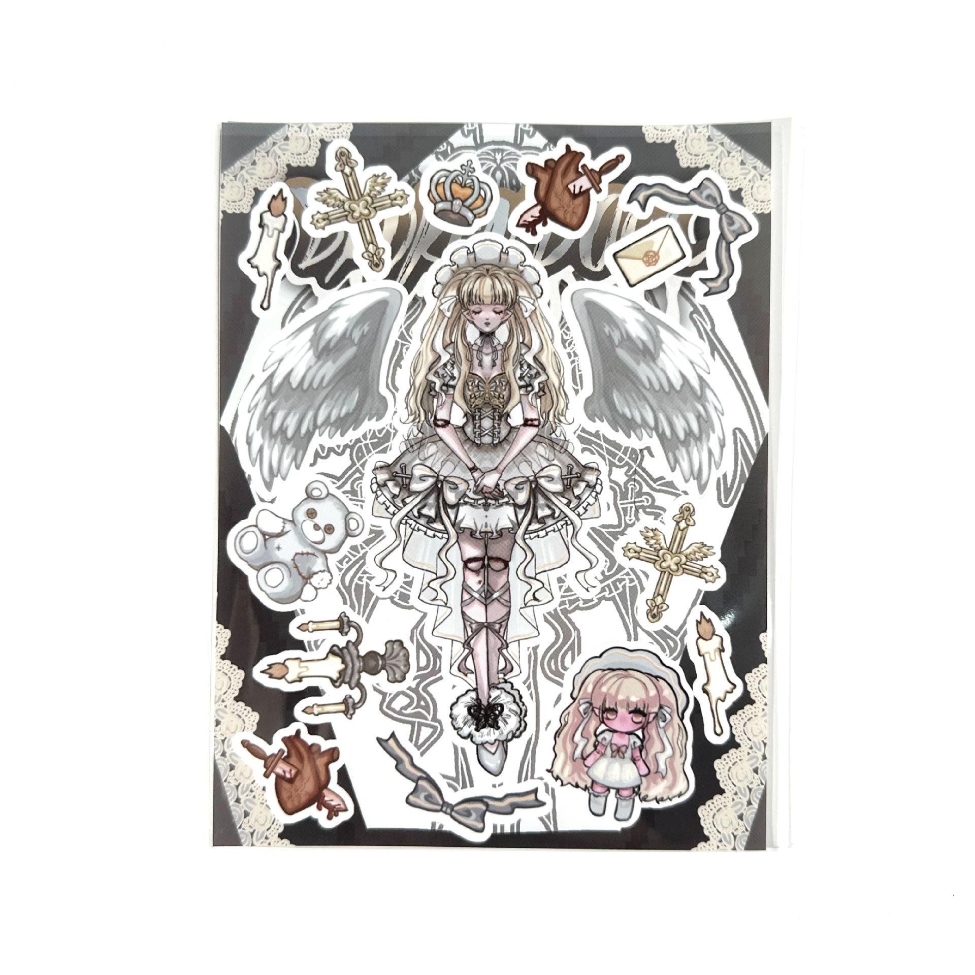 Coisini Dark Style Angel Doll Stickers: Korean Sweet Lolita Girl Journal Set