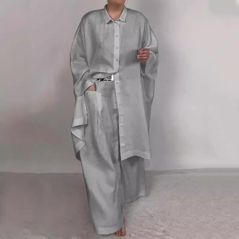 Women Suit Elegant Women's Shirt Pants Set with Lapel Button-down Blouse Elastic Waist Trousers Stylish Ol Commuting for Fall