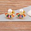 Nidin French Light Luxury Gold Color Natural Freshwater Pearl Stud Earrings For Women Korean Zircon Exquisite Party Jewelry Gift