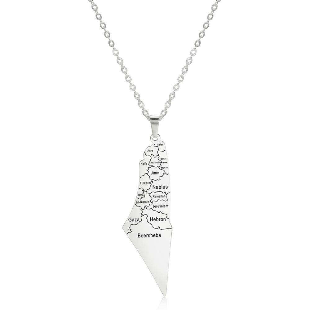 Palestine Israel Map Pendant Necklace Fashion Geography Country Necklaces Stainless Steel Charm Chain Jewelry Men Woman