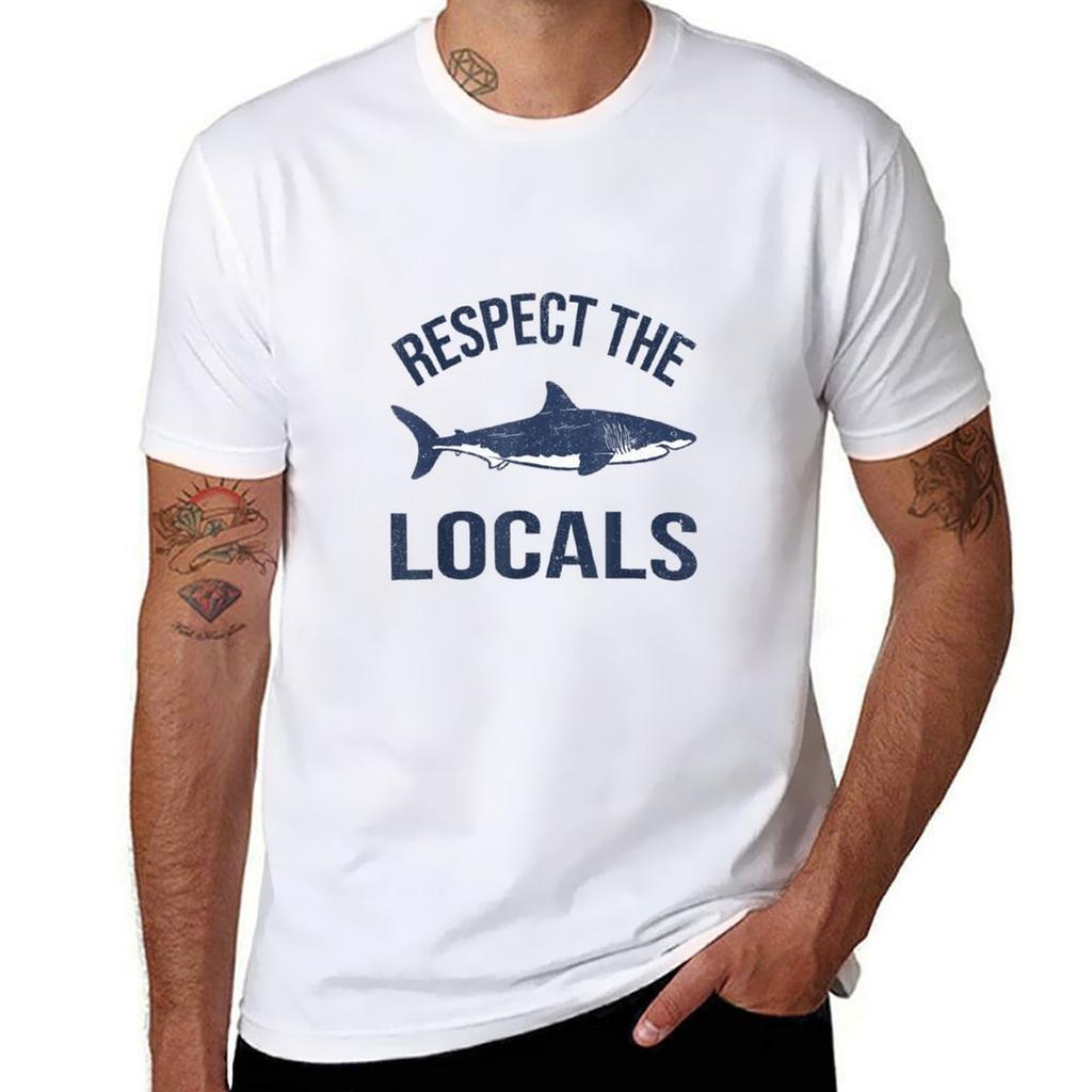Respect The Locals Shark Diving Tshirt All Match Basic Short Sleeve Top