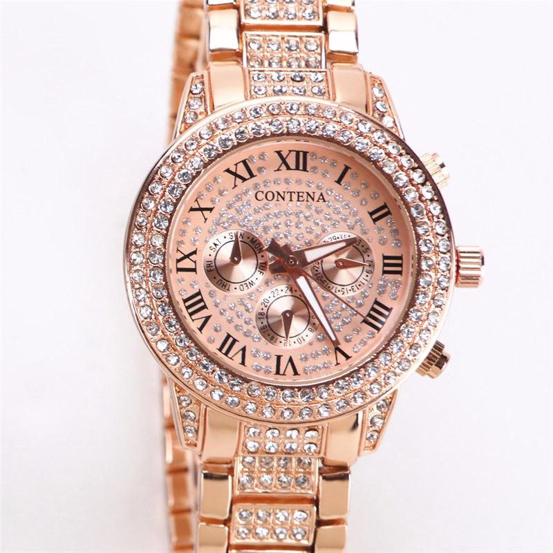 Luxury Gold Watch for Women Geneva Brand New Ladies Quartz Watch Full Stainless Steel with Rhinestones Elegant Wristwatch G