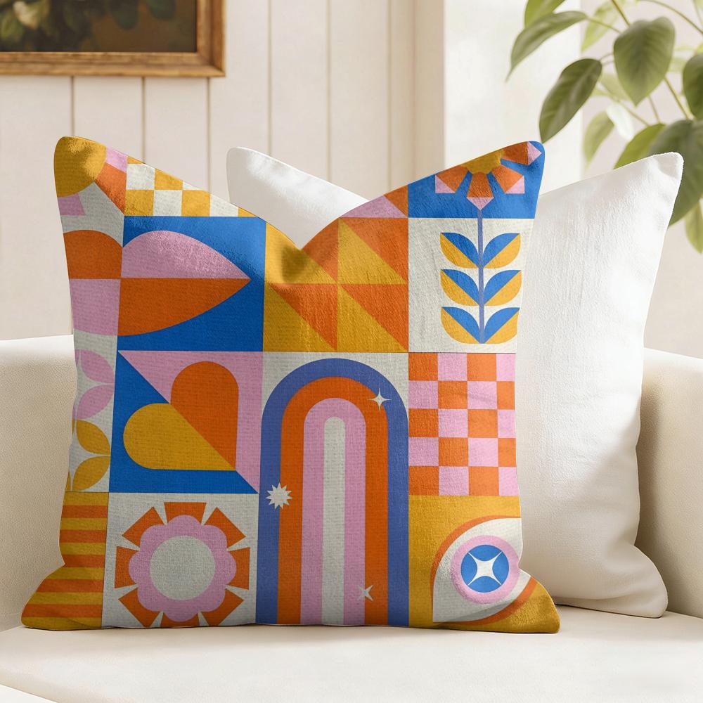 Geometric Patterns Cushion Cover Summer Linen Pillow Case Organic Fabric Cushion Cover DoubleSided Print Sofa Home Decor