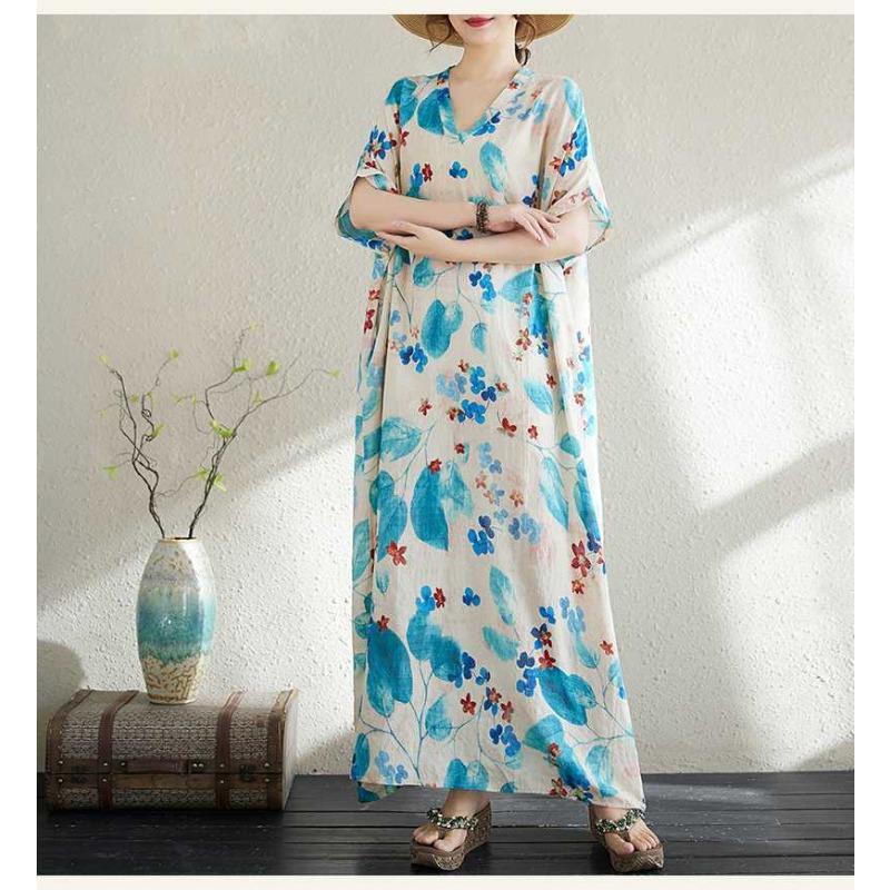 Summer Cotton and Linen Printed Loose and Simple Long Skirt for Women
