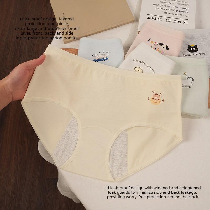 Female Spring and Autumn Pure Cotton 10A Antibacterial Extended Crotch Period Middle Waist Triangle Briefs