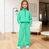 Girls' High,Neck Half,Zip Sweatshirt + Long Pants Sports Fleece Casual Children's Set