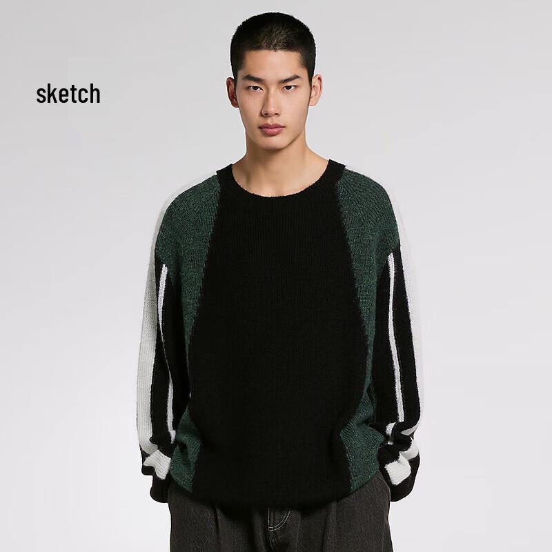 CROQUIS Herren-Winterpullover 2023 mit Patchwork-Einlagen, lockerem Rundhalsausschnitt