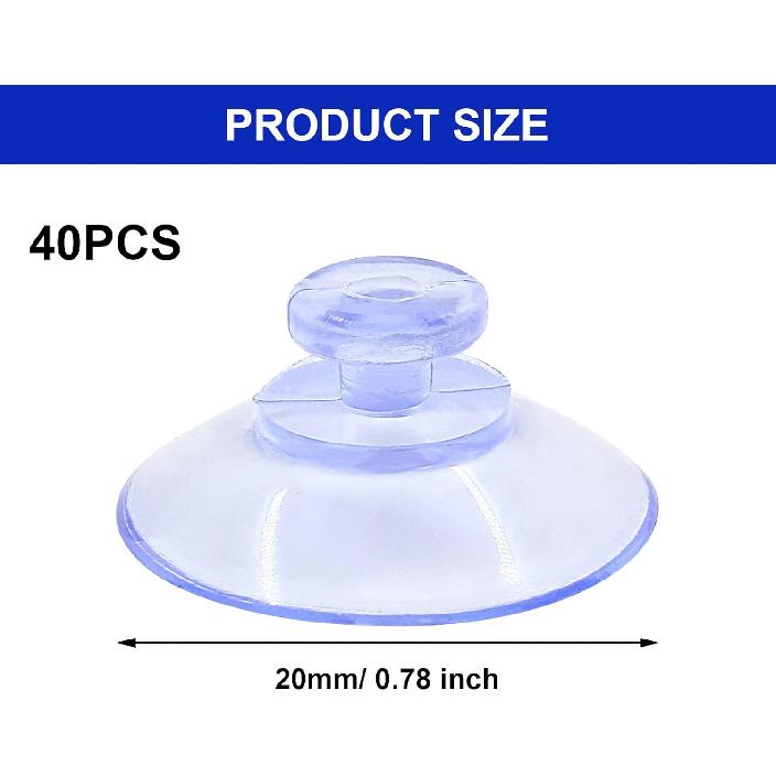 Zorfeter 40 Pcs 0.78 Inch Mini Clear Suction Cups Without Hooks Without Holes, Transparent Plastic Sucker Pads for Festival Decoration Wall Glass