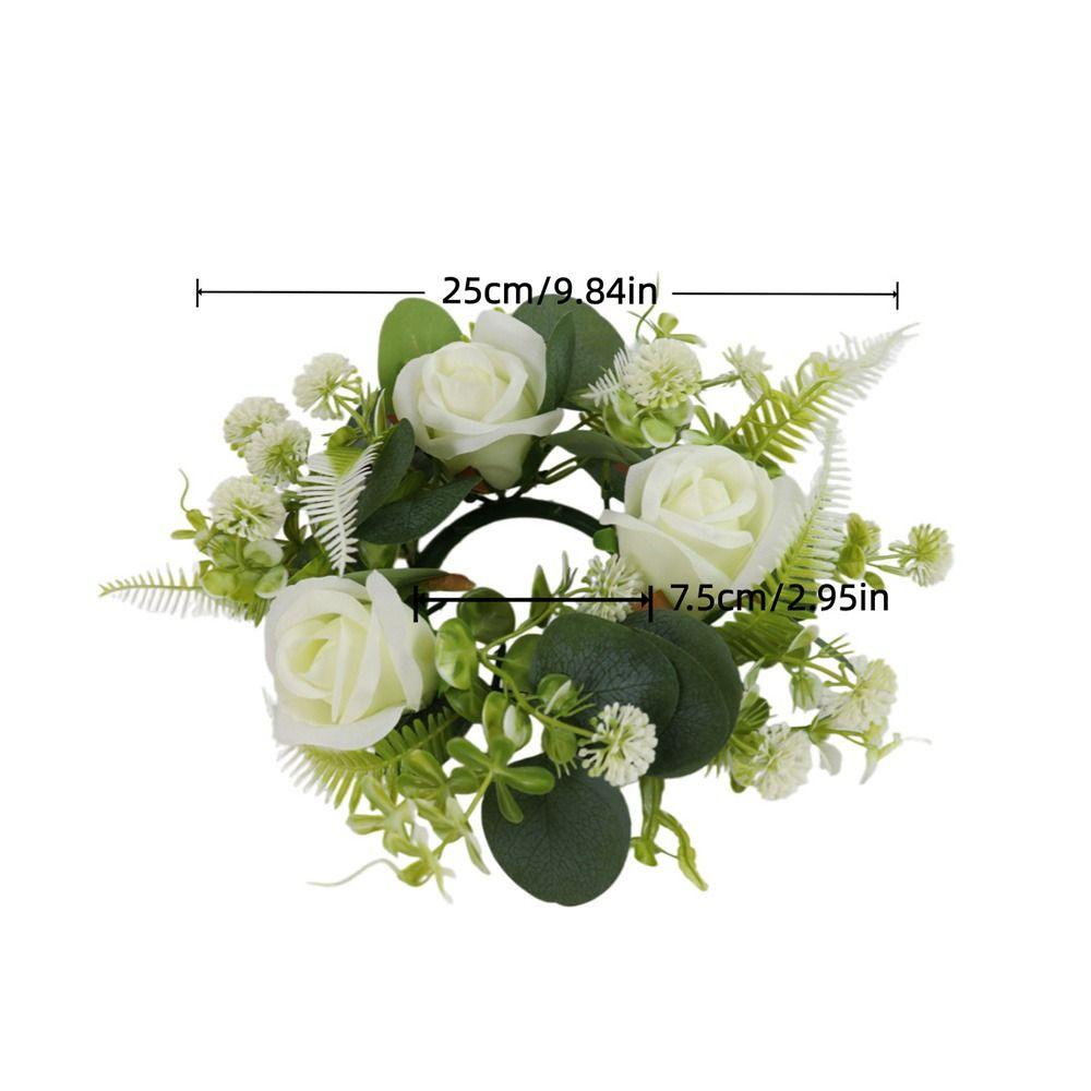 Rose Flower Artificial Eucalyptus Wreath Faux Greenery Desktop Candle Ornament Porch Wall