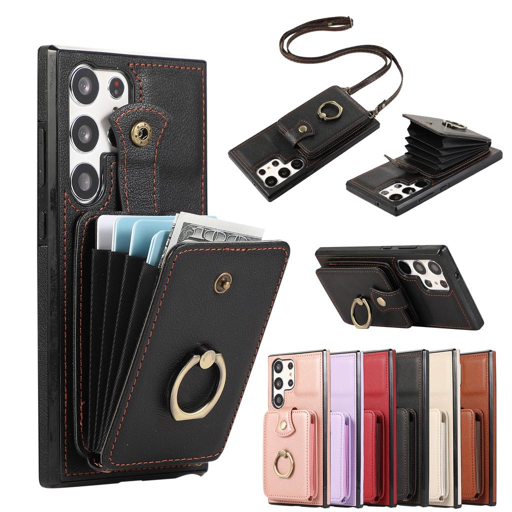Crossbody Leather Phone Case for Samsung Galaxy S25 Ultra S25Edge S24 Plus S23 S20 FE S22 Note20 A56 A36 Ring Card Holder Wallet