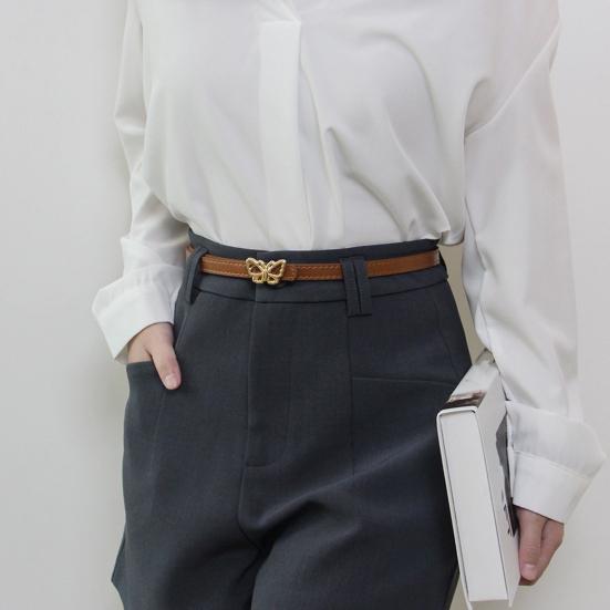 Metal Butterflies Buckle Belt Imitation Leather Women Belt Versatile Solid