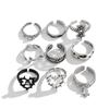 Ingemark 9Pcs/Set Goth Ancient Silver Color Open Rings for Men 2026 Trend Vintage Metal Star Hollow Bat Shape Rings Male Jewelry