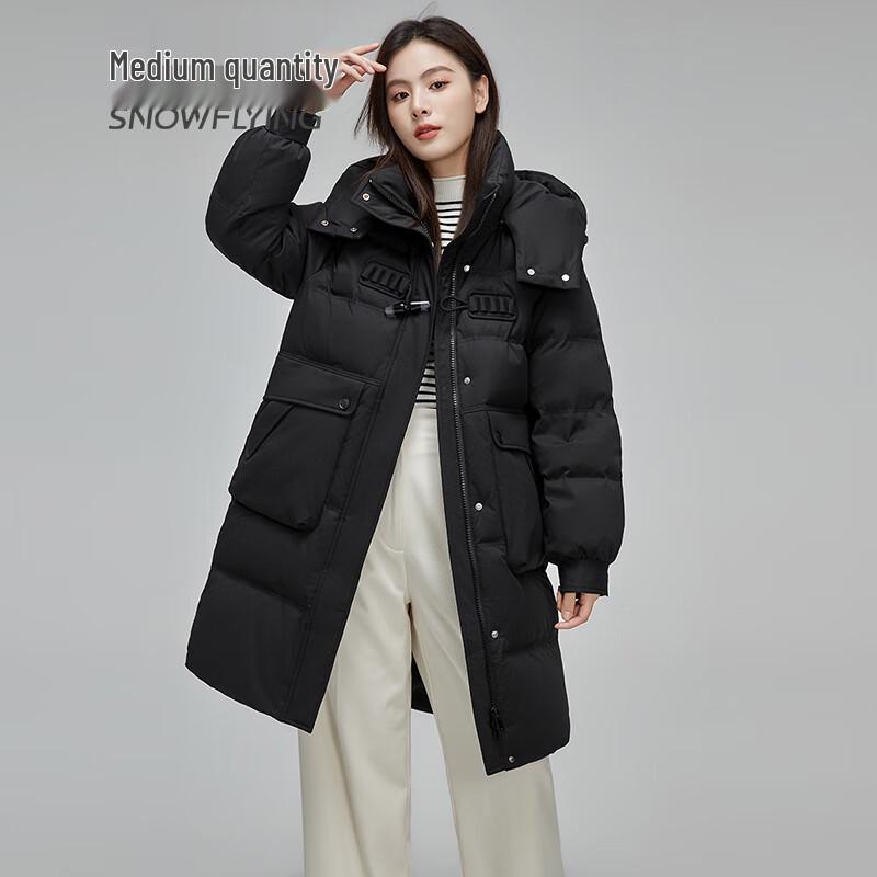 SNOWFLYING Women's Mid-Length Hooded Down Puffer Jacket
