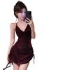 Summer new scheming, pure desire, Spice Girl drawstring, waist repair, suspender, swing collar, backless hip-wrapped dress for women
