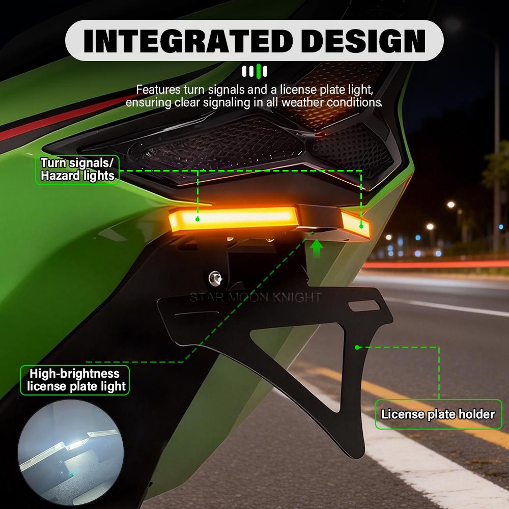 Foldable License Plate Holder For Kawasaki ZX-4R ZX-4RR 2023-2025 ZX-25R License Plate Frame Whit Turn Signal Moto Accessories