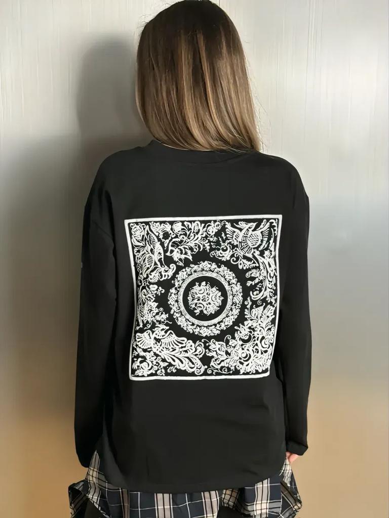 100% cotton t-shirt retro fashion niche design sense print versatile autumn top women