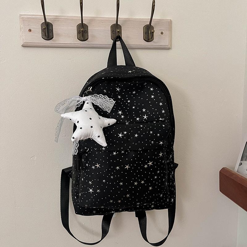 Star-printed nylon backpack, lightweight casual backpack, large-capacity student schoolbag, universal travel backpack