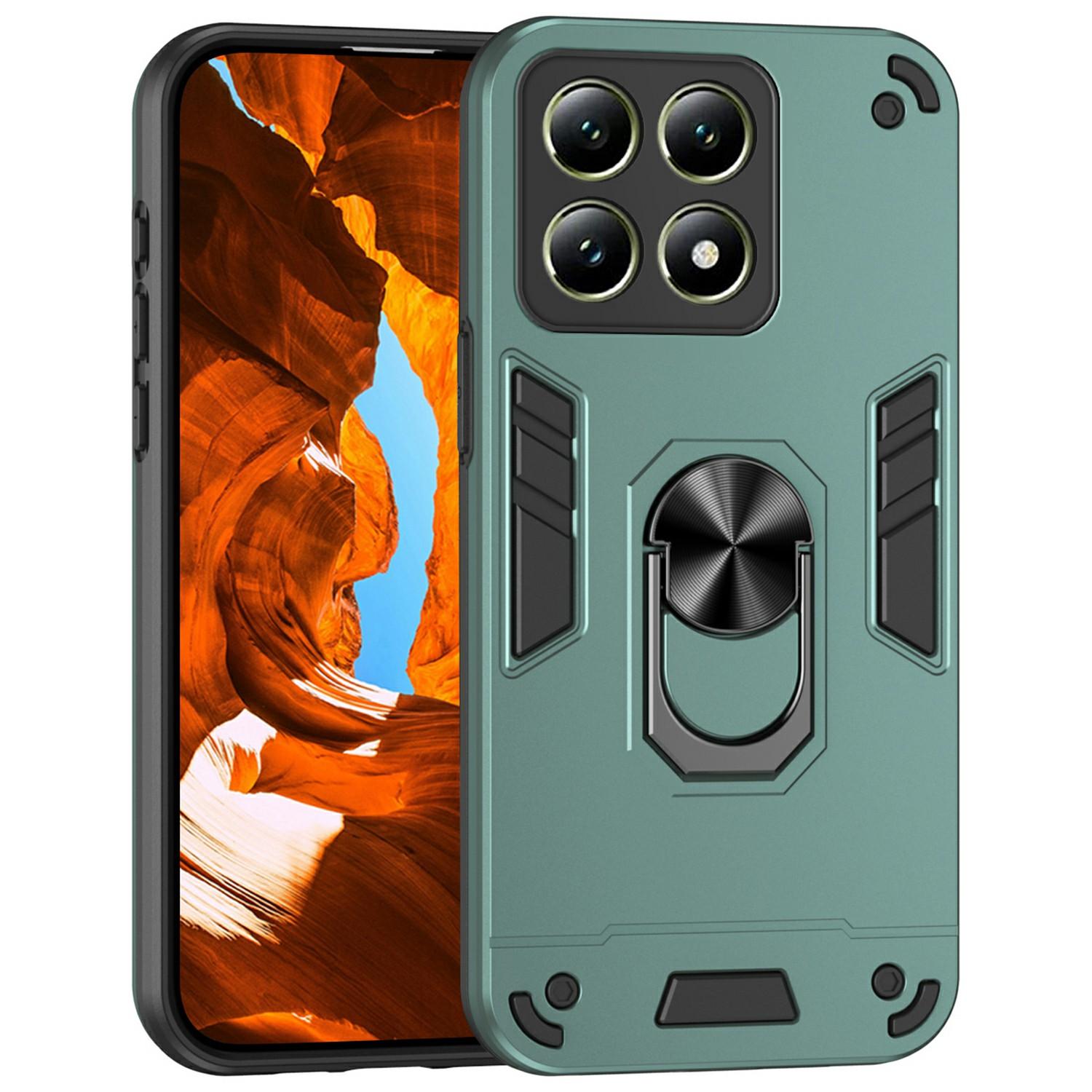 

For Xiaomi 14T Case PC+TPU Drop Defend Phone Cover with Ring Kickstand Green