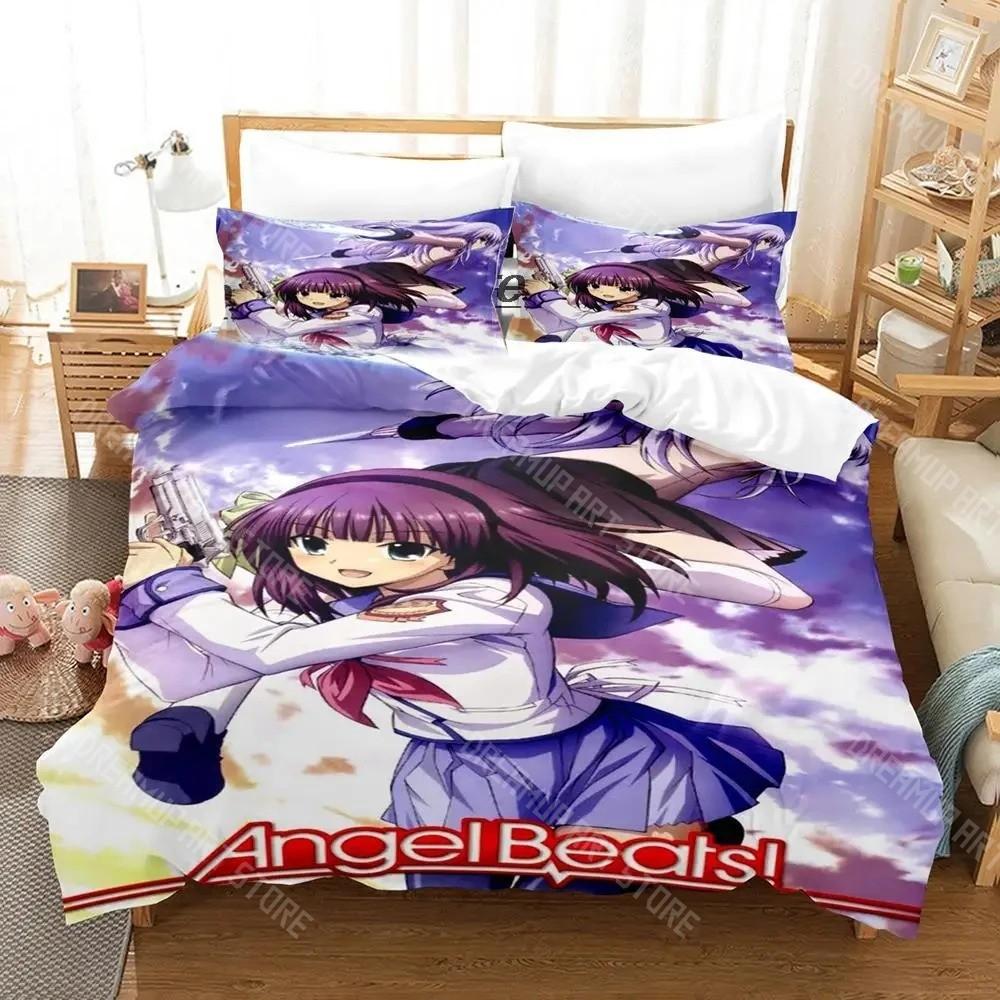 3D Printed Angel Beats Anime Bedding Set for Boys Girls Duvet Cover And Pillowcase Twin Queen King Full Single Double Sizes