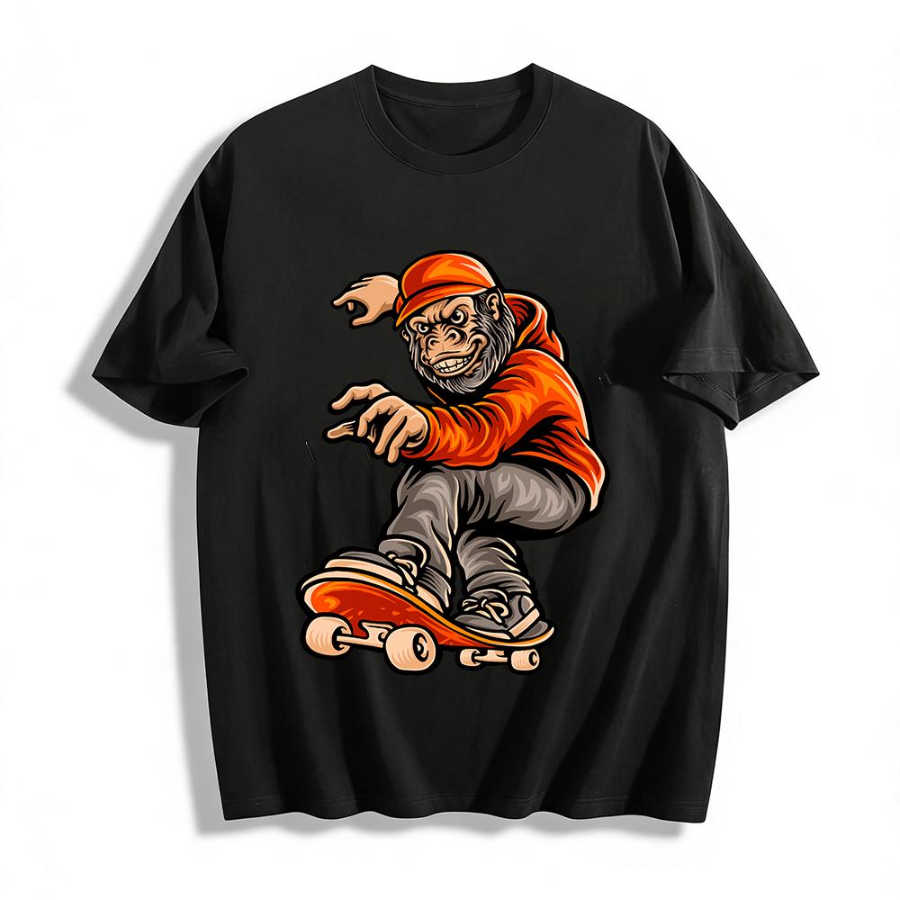 Skateboarding Gorilla Print Hoodie Trendy Streetwear Casual Top Pure cotton T-shirt XXS