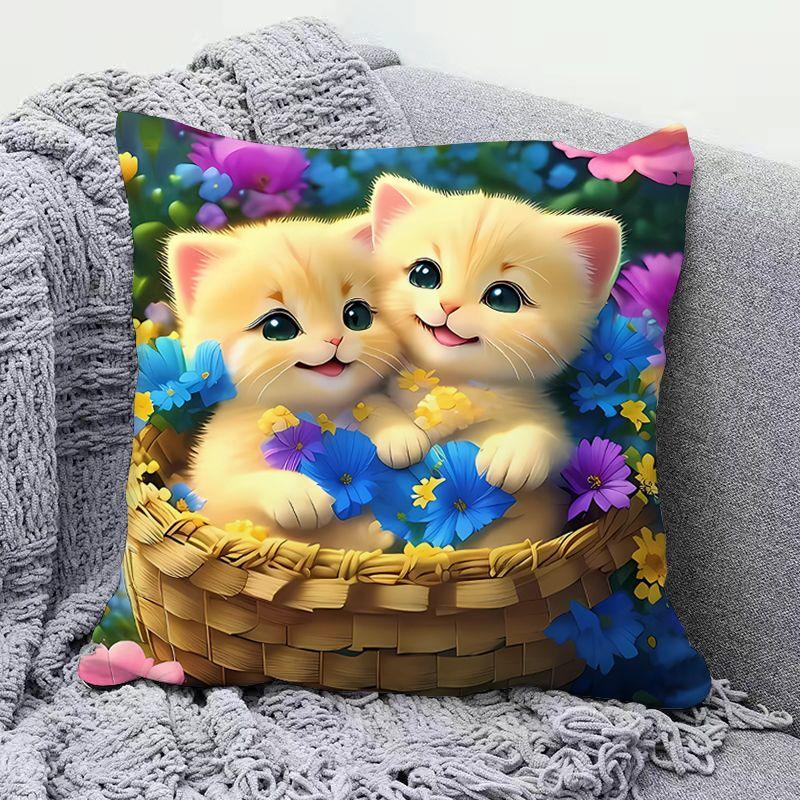 High-Appeal Cute Cat Pillow, Stain-Resistant & Machine Washable, Bedroom Cushion Cover