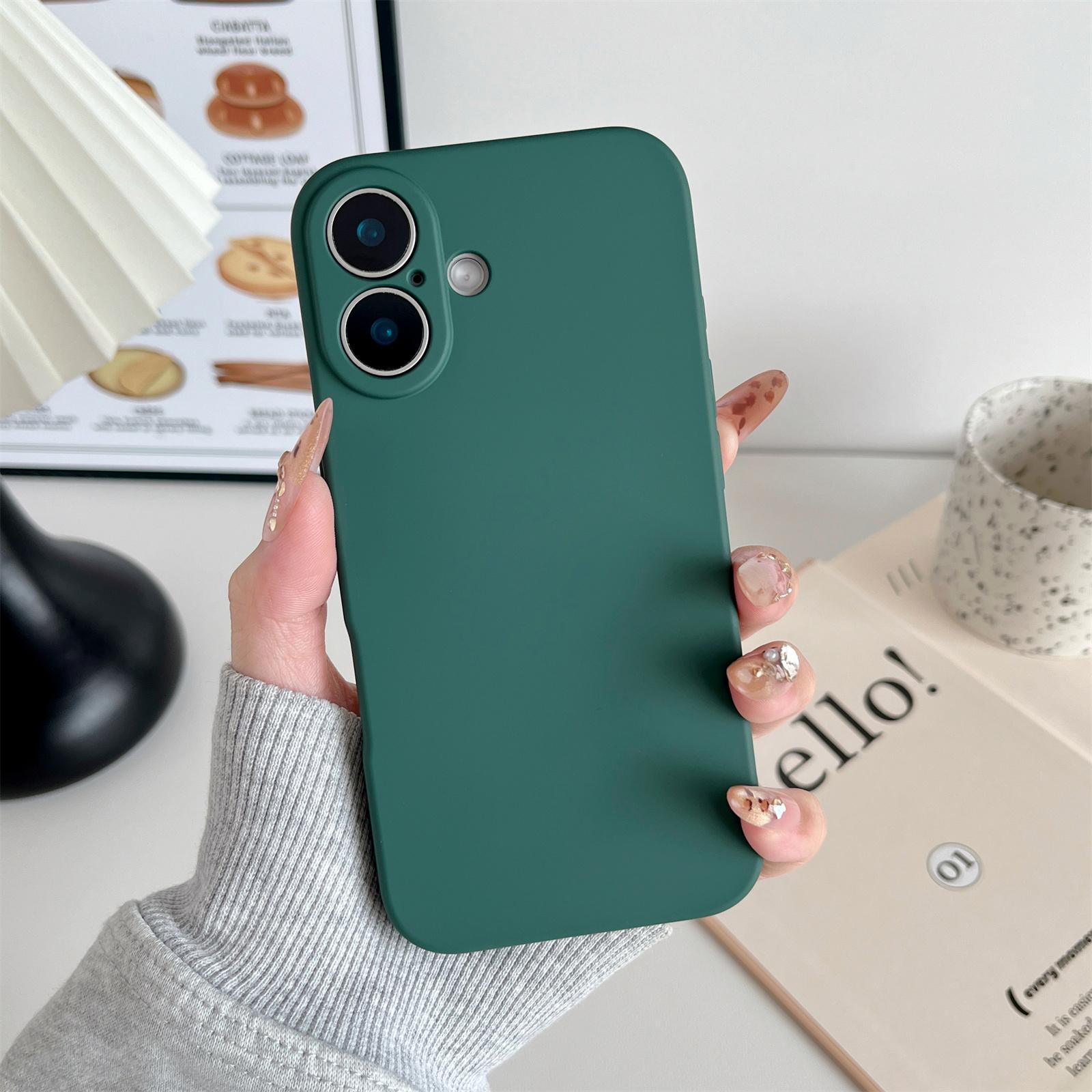 

For iPhone 16 Plus Phone Back Case Scratch Resistant Silicone Mobile Cover Pine Green